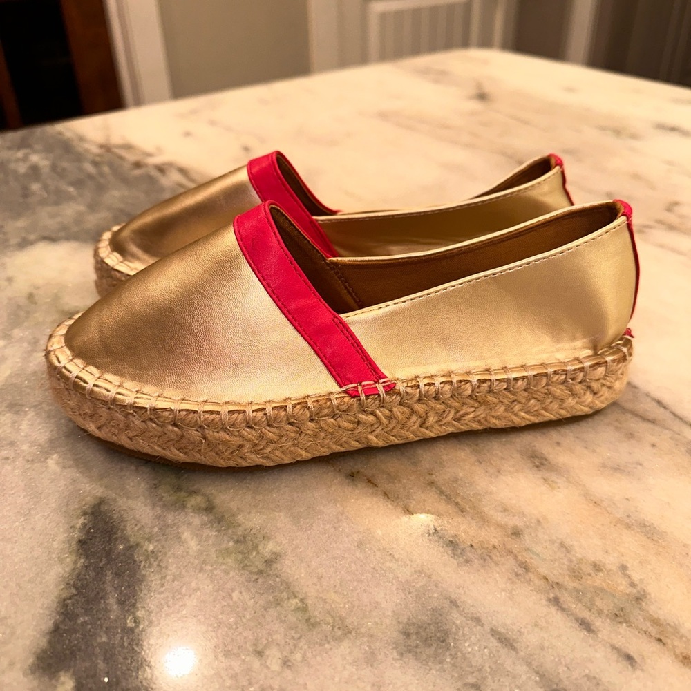 Gold and Pink Espadrille Flats — Women's Slip-On Espadrilles - Picture 3 of 9